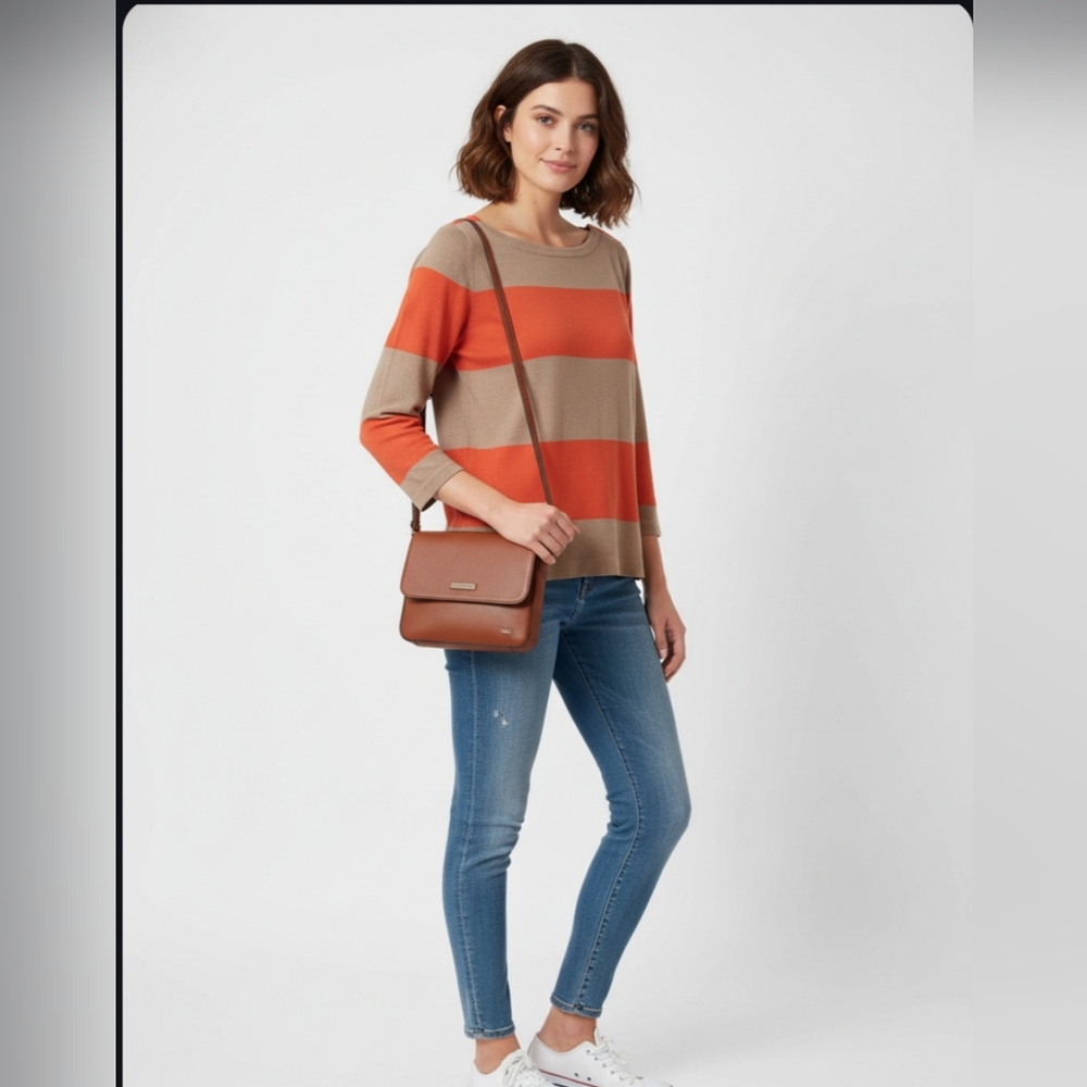 J. Crew Tan & Orange Striped Top, Size XXS